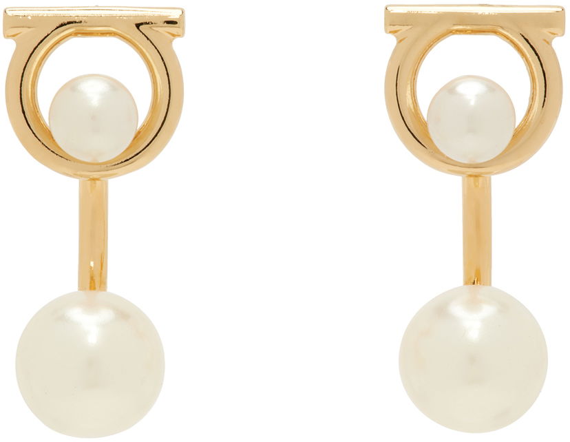 Обеци FERRAGAMO Gancini Faux-Pearl Earrings "Gold" Металик | 760386 - 736178