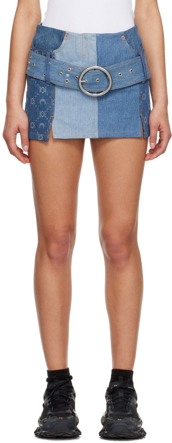 Пола Marine Serre Marine Serre Paneled Denim Miniskirt Синьо | S111SS23WU, 0