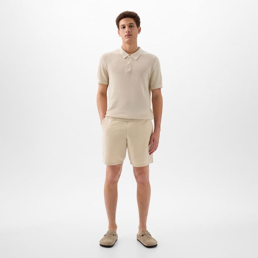 Къси панталони GAP Linen Fixed Waist Short Oatmeal Бежово | 870594-00