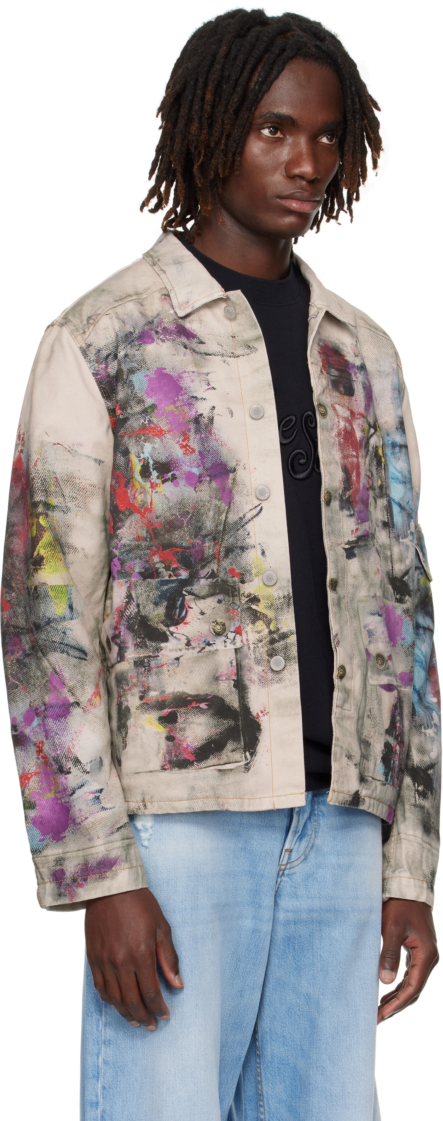 Яке Acne Studios Acne Studios Trompe L'Oeil Print Denim Jacket Бежово | B90859-, 1