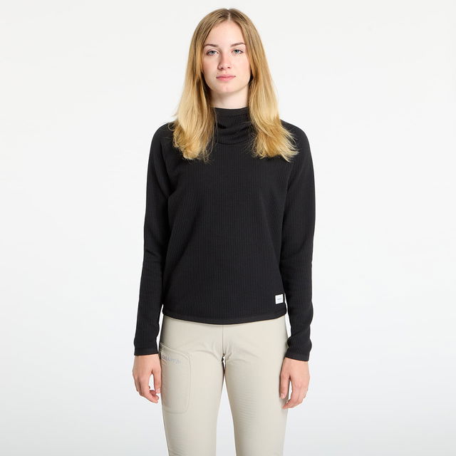 Grid Hood Ribbed Mock Neck Top