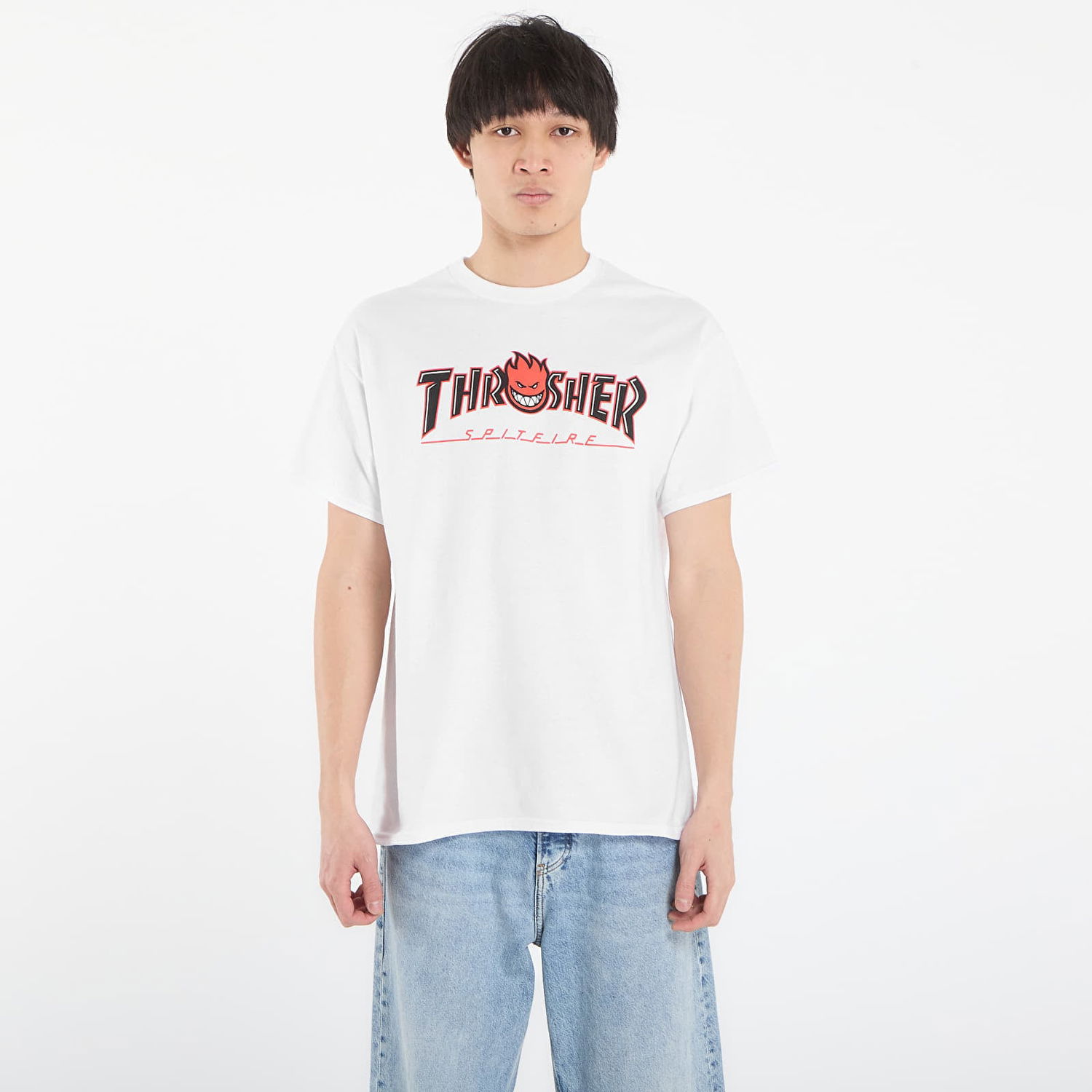 Тениска Thrasher Thrasher x Spitfire Big Head Outline T-Shirt Бяло | 145831, 0