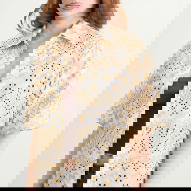 Риза Ahluwalia Kada Embroidered Short Sleeve Shirt Бяло | M-AHLU-TO029-SS26-FA290-WH, 5