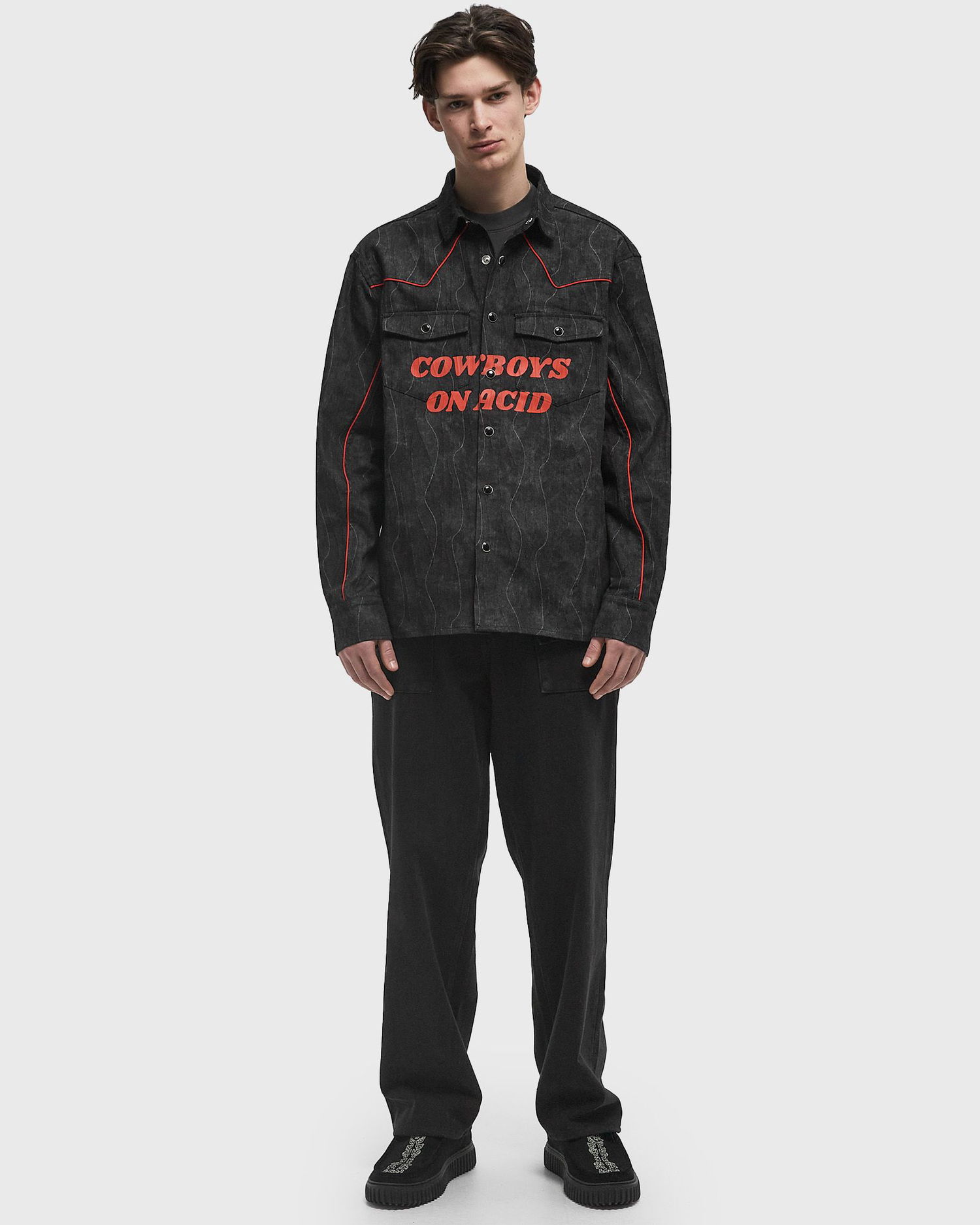 Риза Pleasures Pleasures Acid Cowboy Denim Shirt Черно | P24W005-BLACK, 1