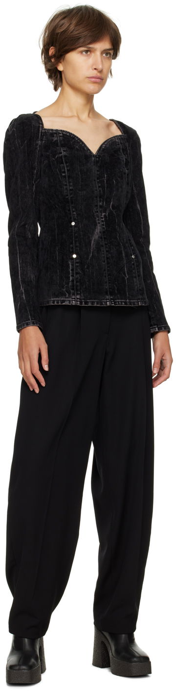 Риза Stella McCartney Stella McCartney Washed Denim Sweetheart Neckline Blouse Черно | 6D00853SPH05, 3