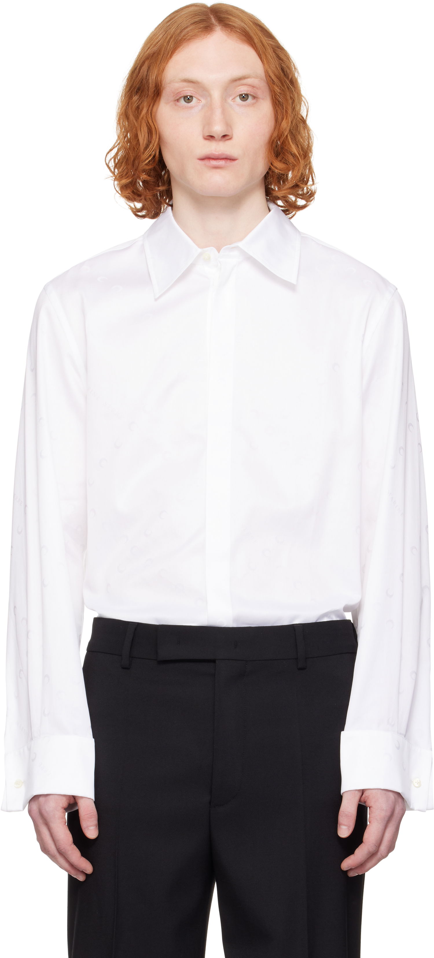Риза Marine Serre Marine Serre 'MS' Jacquard Poplin Button Up Shirt Бяло | MSI037A CWOV0046, 0