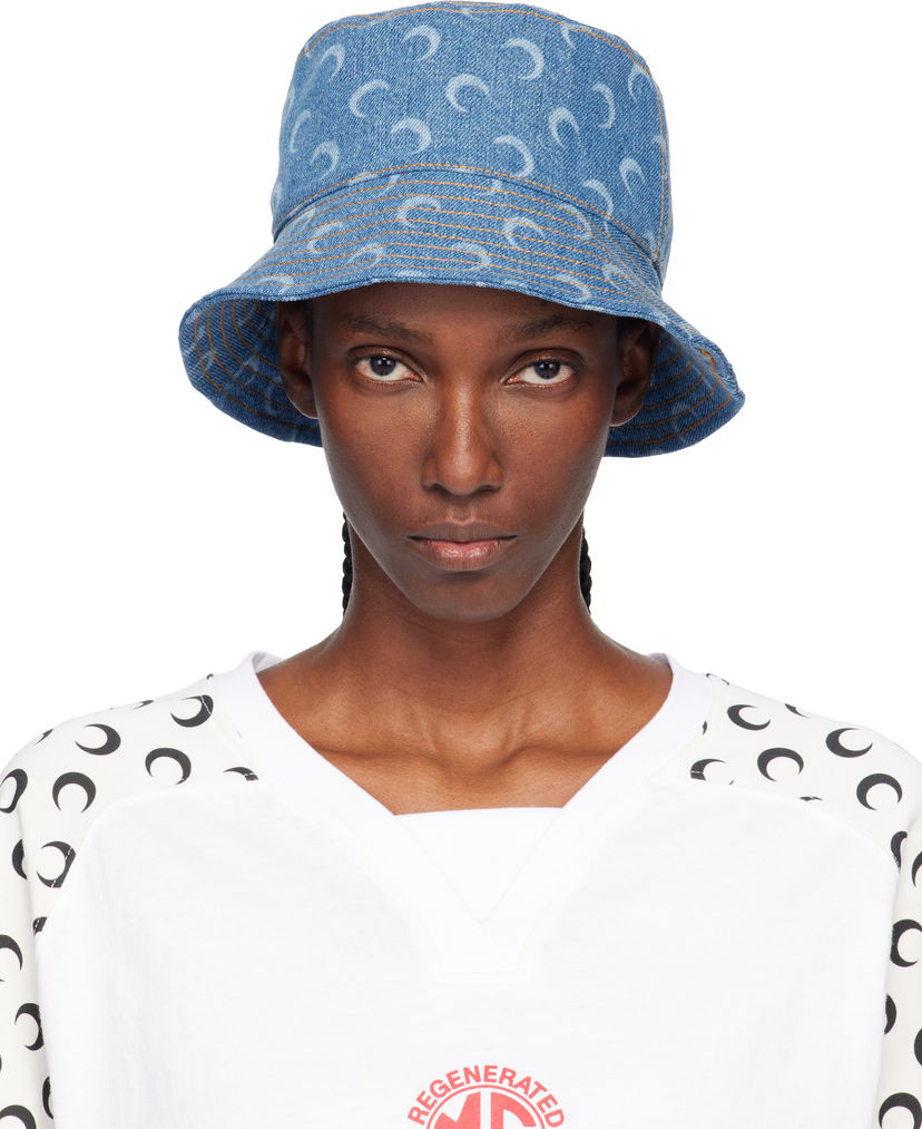 Шапка Marine Serre Marine Serre Moon Laser Denim Bucket Hat Синьо | UHG030ACDEN0002