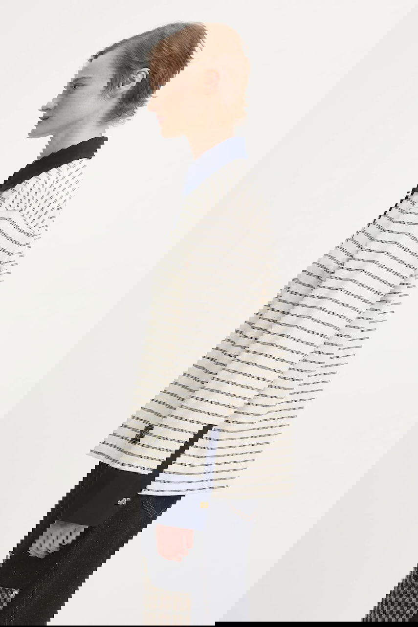 Поло тениска GANNI Striped Single Piquet Jersey Polo Shirt Бежово | T4215, 1