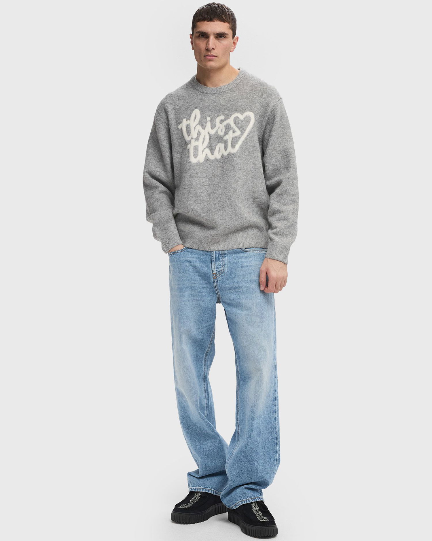 Пуловер thisisneverthat Heart Logo Knit Sweater Сиво | TN243KKNPK11HGR, 1