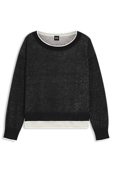 Пуловер BOSS Knitted sweater with layered design Черно | 50542875, 0