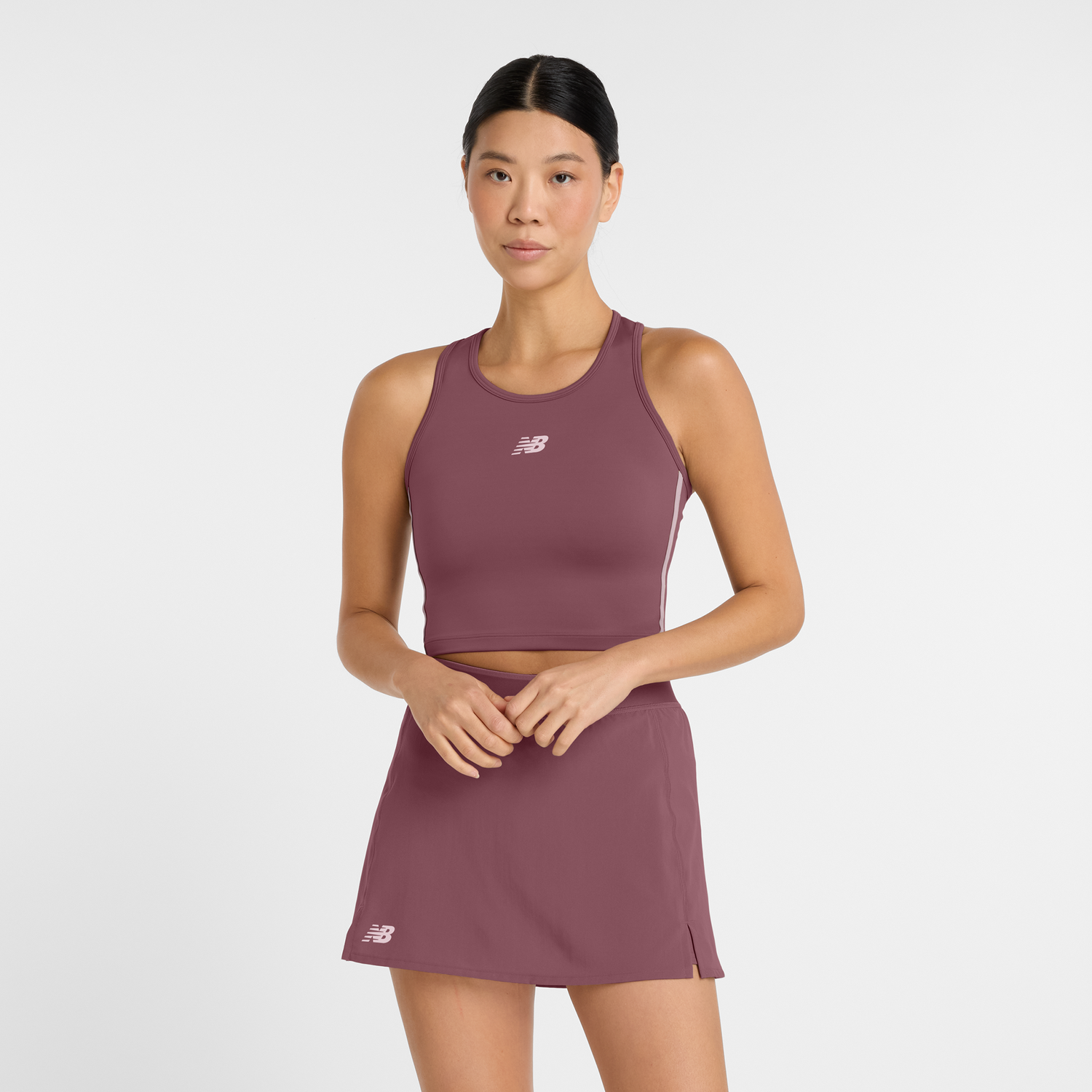 Пола New Balance Women's Printed Tennis Crop Top Бургунди | NBWT51156FDP, 0