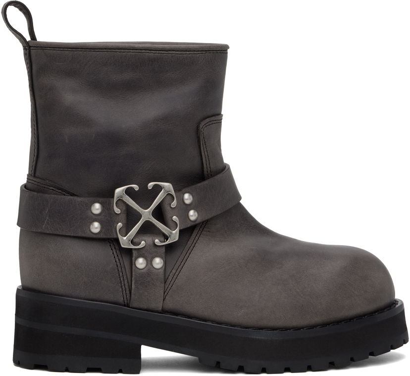 Облекло Off-White Off-White Off Track Leather Boots Сиво | OWID057F24LEA0010772