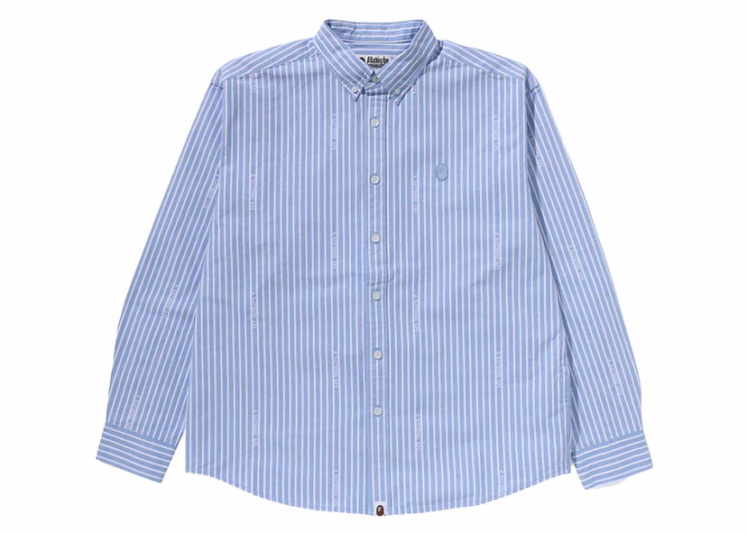Риза BAPE BAPE Ape Head One Point Logo Stripes Shirt Sax Синьо | 1K30-131-307