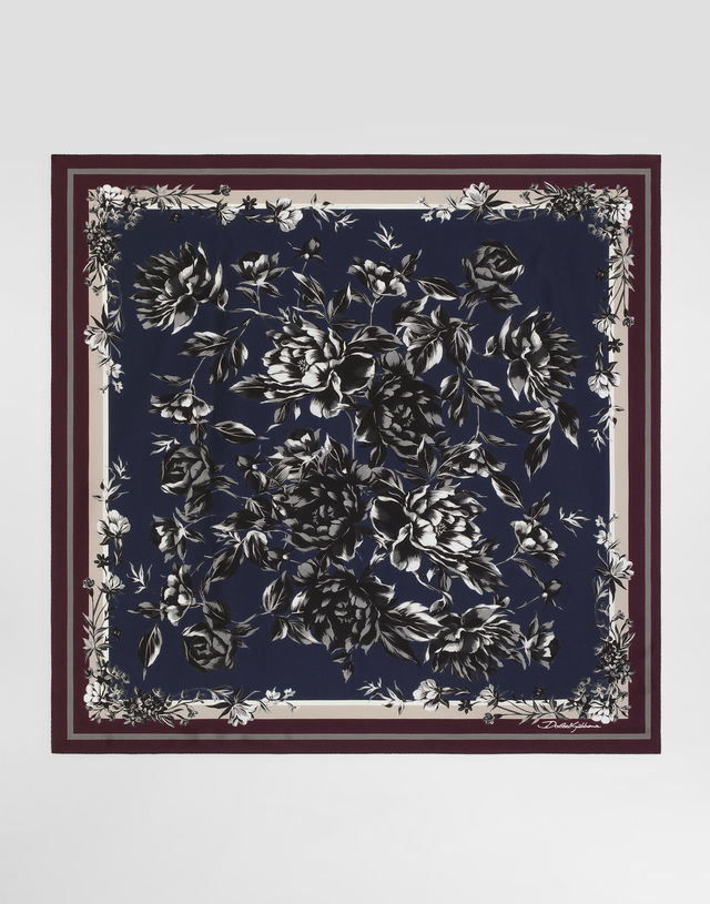 Peony-print Silk Scarf 70x70