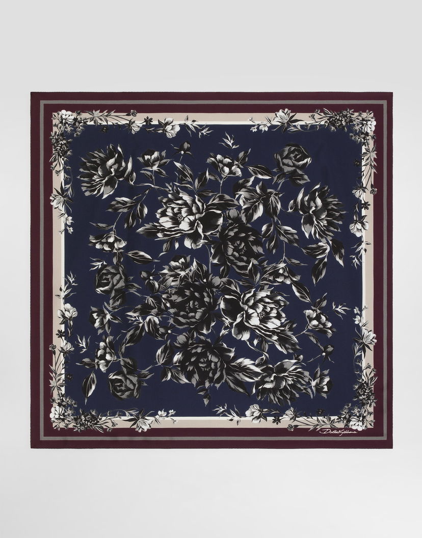 Шал Dolce & Gabbana Peony-print Silk Scarf 70x70 Многоцветен | GQ348EG0TJBHB5SU