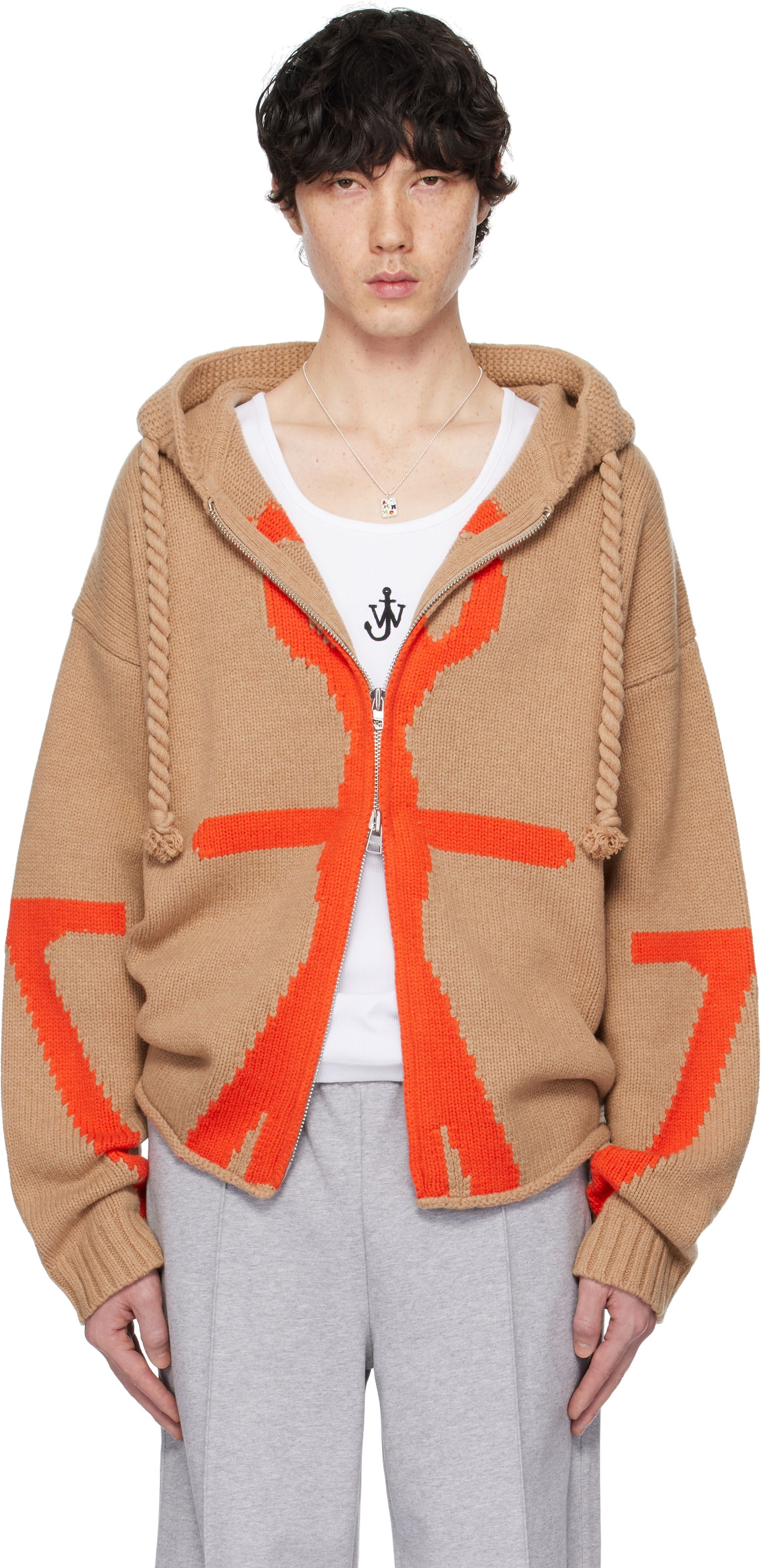 Пуловер JW Anderson JW Anderson Anchor Logo Knit Zip Hoodie Кафяво | KW1345-YN0170, 0