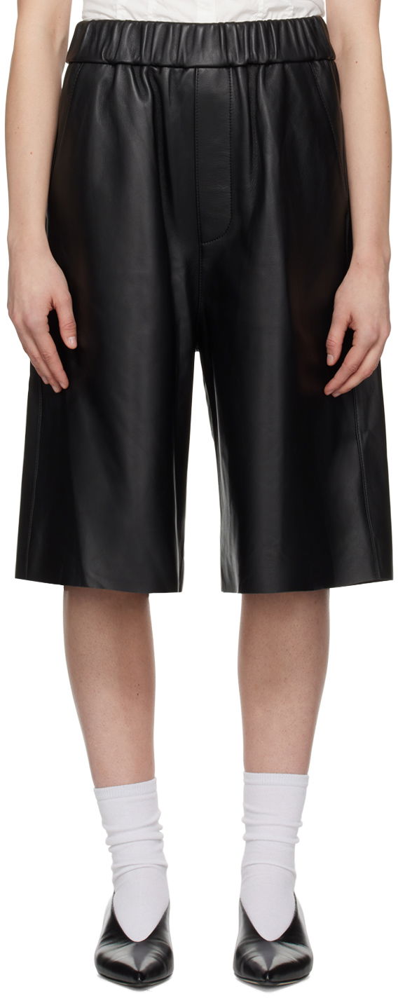 Къси панталони AMI Paris Bermuda Leather Shorts Черно | USO324.LH0029, 0
