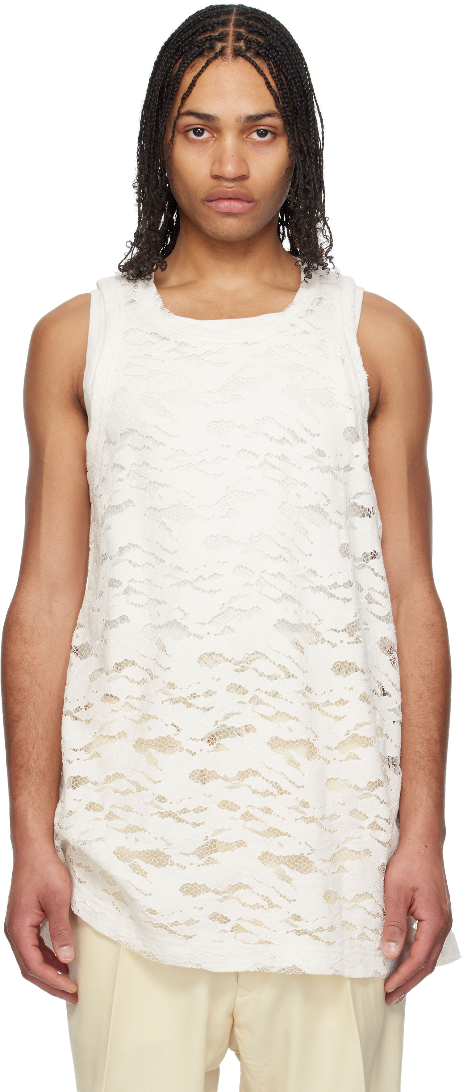 Потник Comme des Garçons Homme Plus Raschel Lace Tank Top Бяло | PO-T039-051, 0