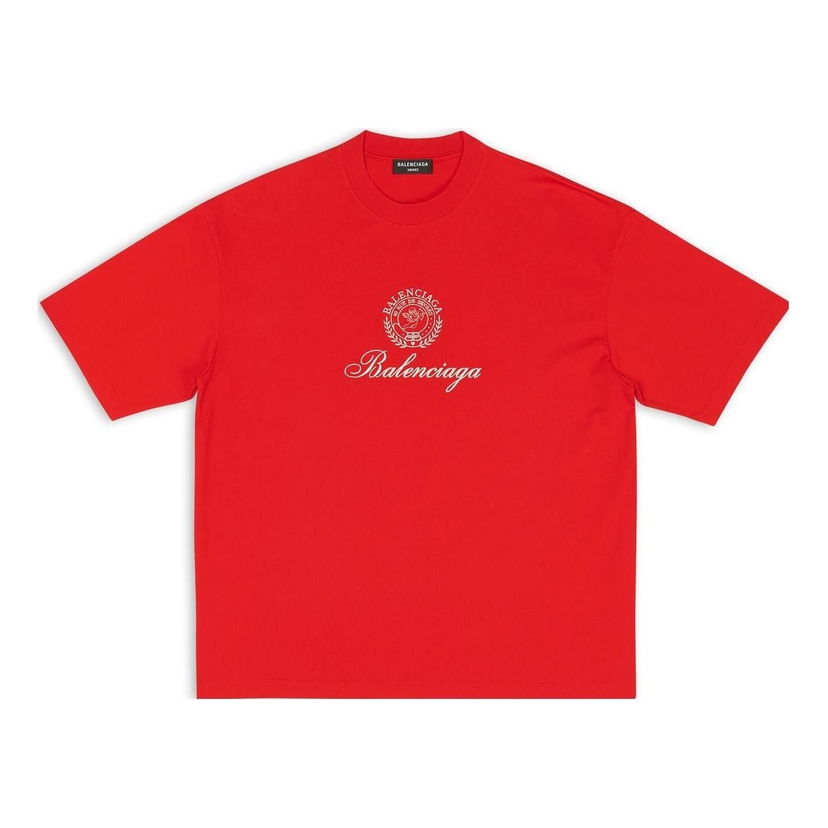 Тениска Balenciaga Crest Medium Fit T-Shirt Червено | 612966TMVL46971