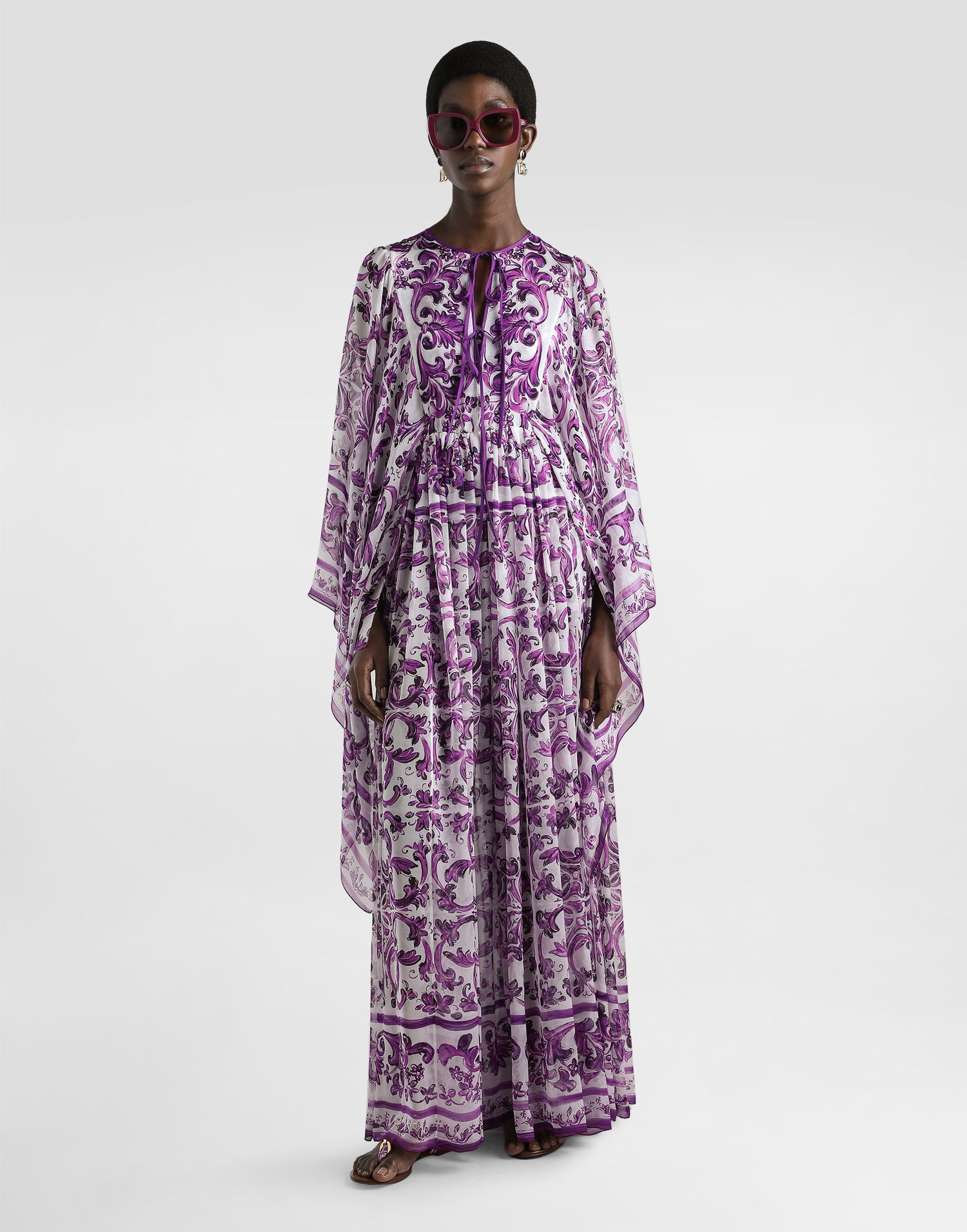 Pокля Dolce & Gabbana Dolce & Gabbana Majolica-Print Chiffon Kaftan Dress Лилаво | F6TZETHI1ZOHD5DQ, 1