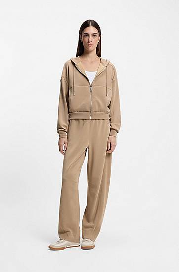 Суитчър BOSS Oversized-fit zip-up hoodie with logo embroidery Бежово | 50547813, 1