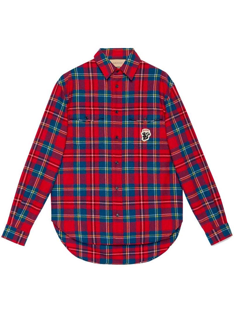 Риза Gucci Tartan Skunk-Patch Shirt Red Червено | 720960 ZAK7U 6499, 0