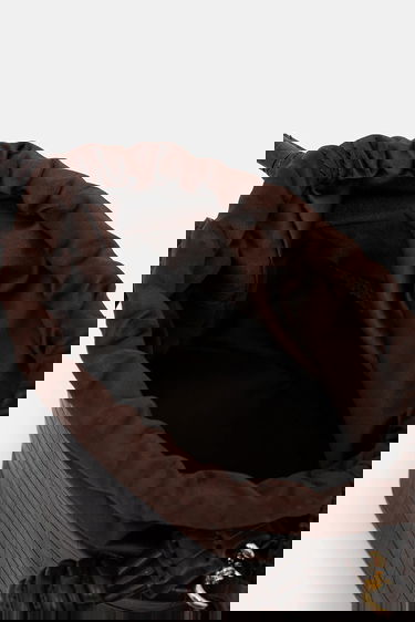 Дамска чанта GANNI Bou Braided Handle Crocodile-Embossed Drawstring Bucket Bag Кафяво | A6697, 4