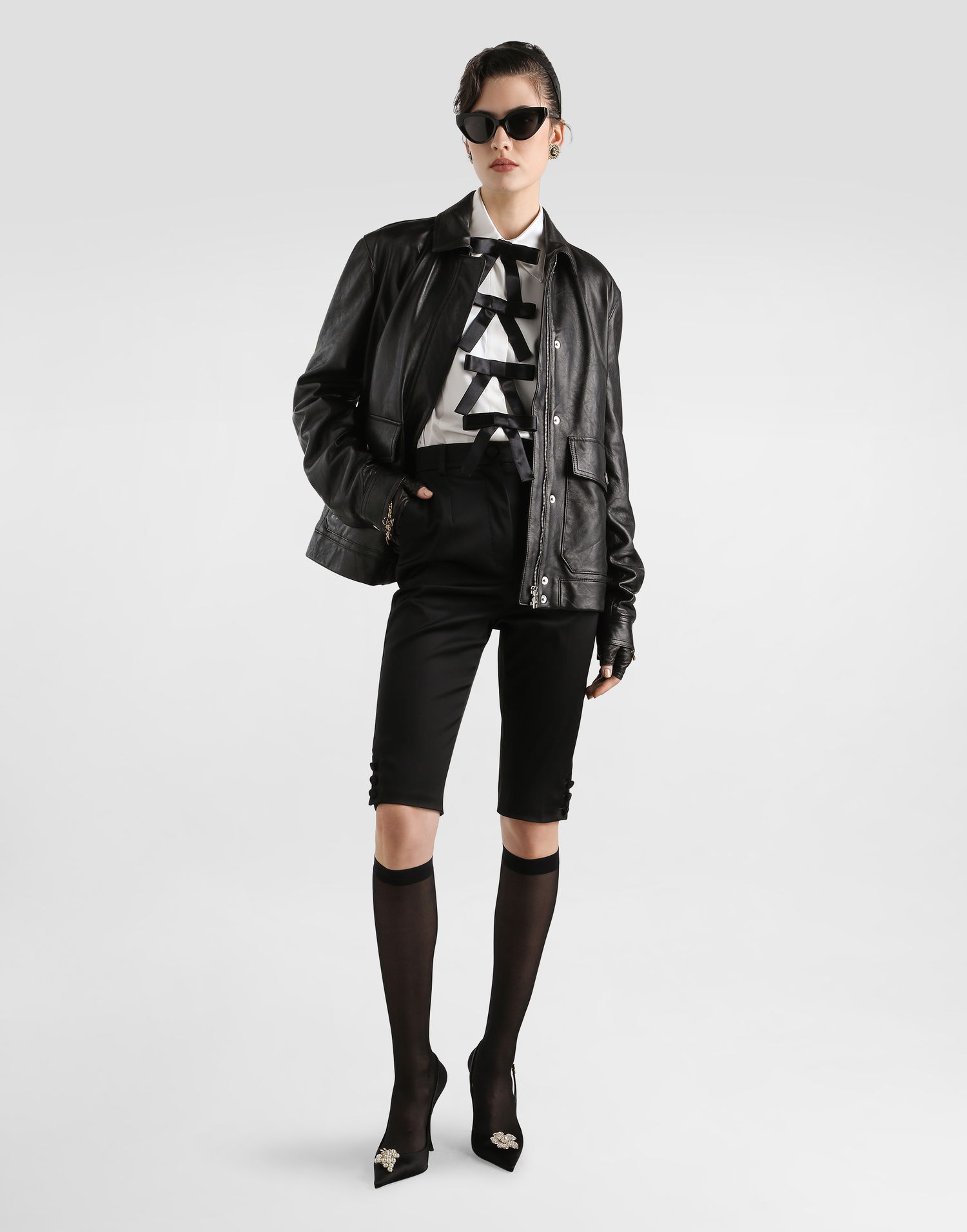 Риза Dolce & Gabbana Ribbon Bow Embellished Silk Shirt Бяло | F5S82TFU1AUW0800, 1