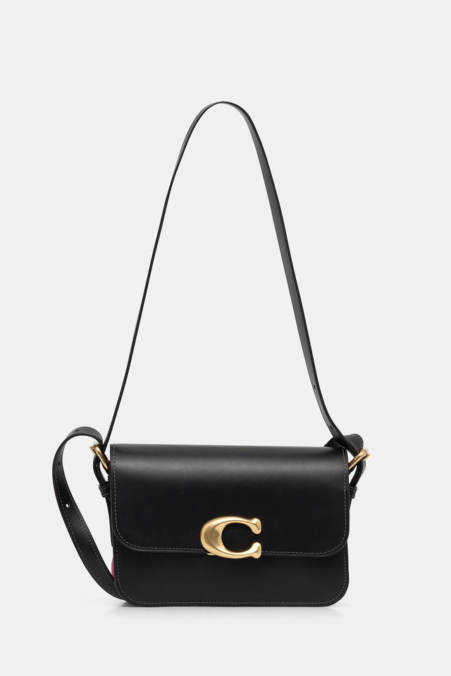 Leather Flap Shoulder Bag with C-Lock
