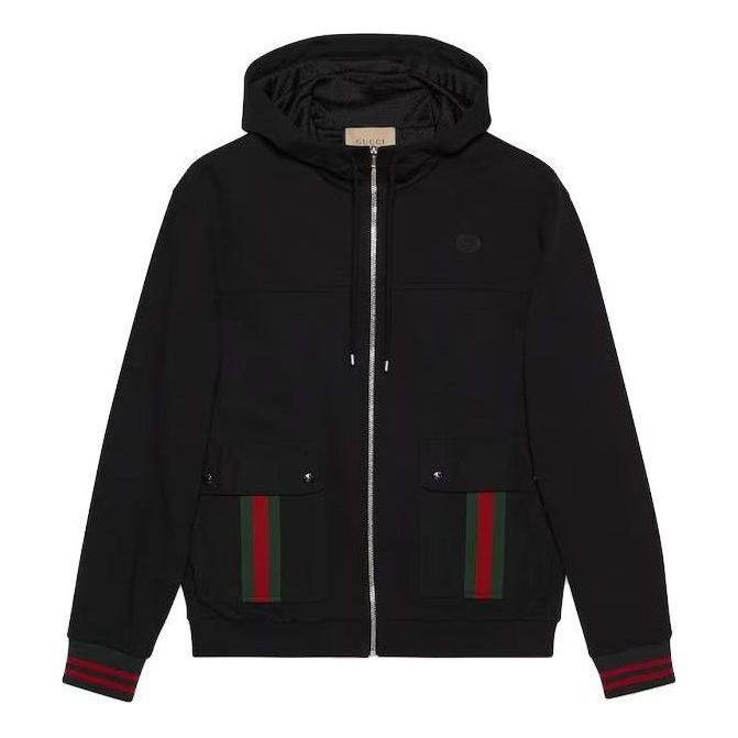 Суитчър Gucci Jersey Hooded Jacket With Web Черно | 752187-XJFQV-1043