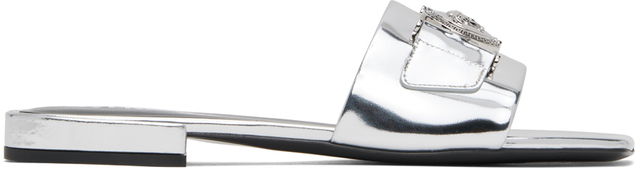 Silver Medusa Buckle Metallic Mules