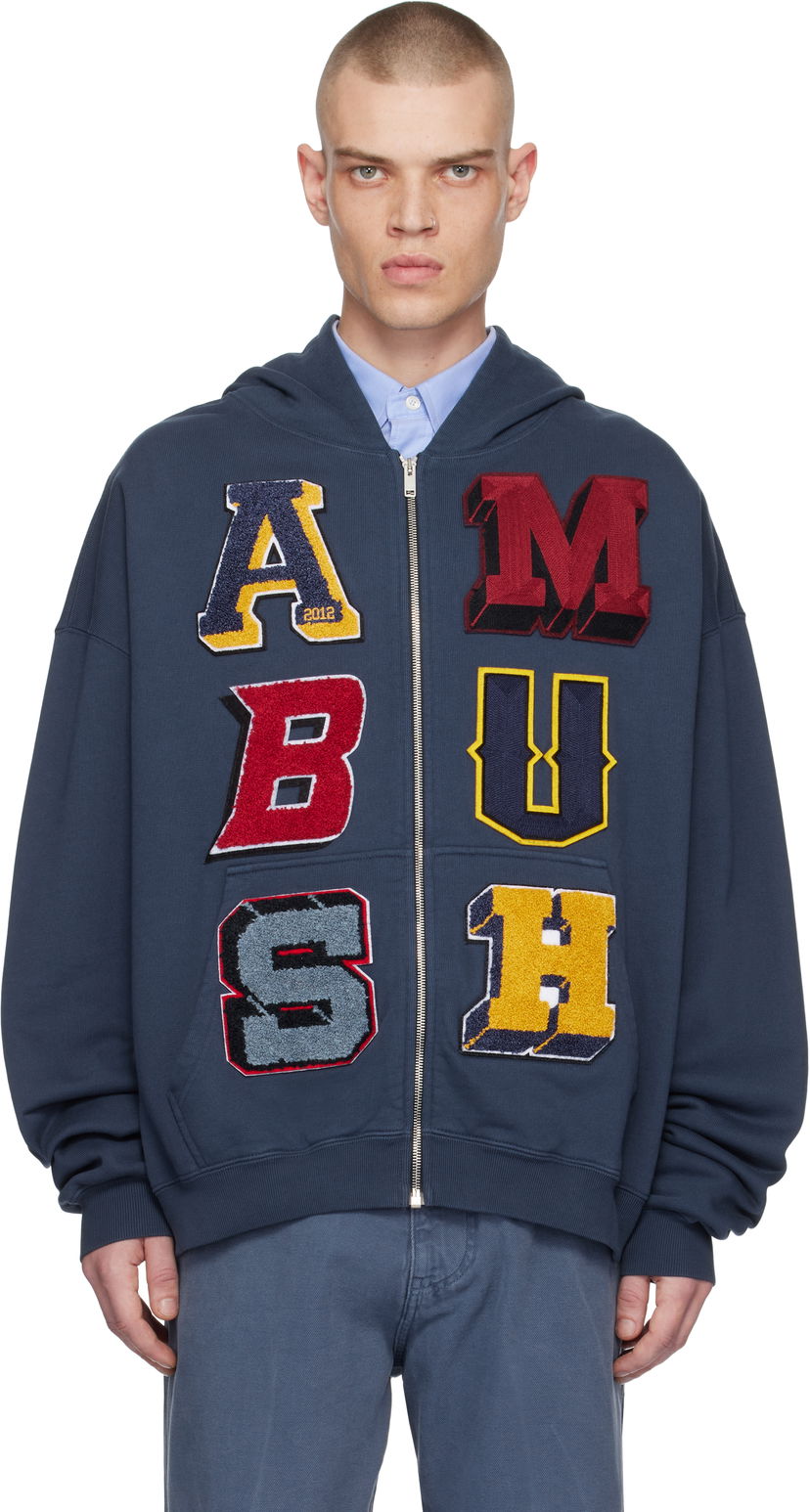 Суитчър Ambush Zip Up Hoodie With Appliquéd Logo Тъмно синьо | BMBE003F24FLE0014545