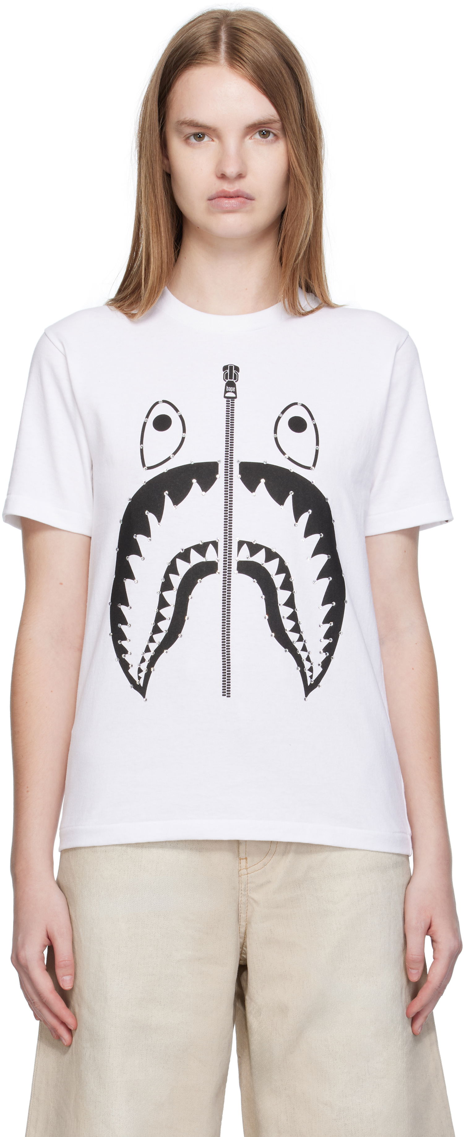 Тениска BAPE Crystal Stone Shark Graphic T-Shirt Бяло | 001TEL302065L, 0