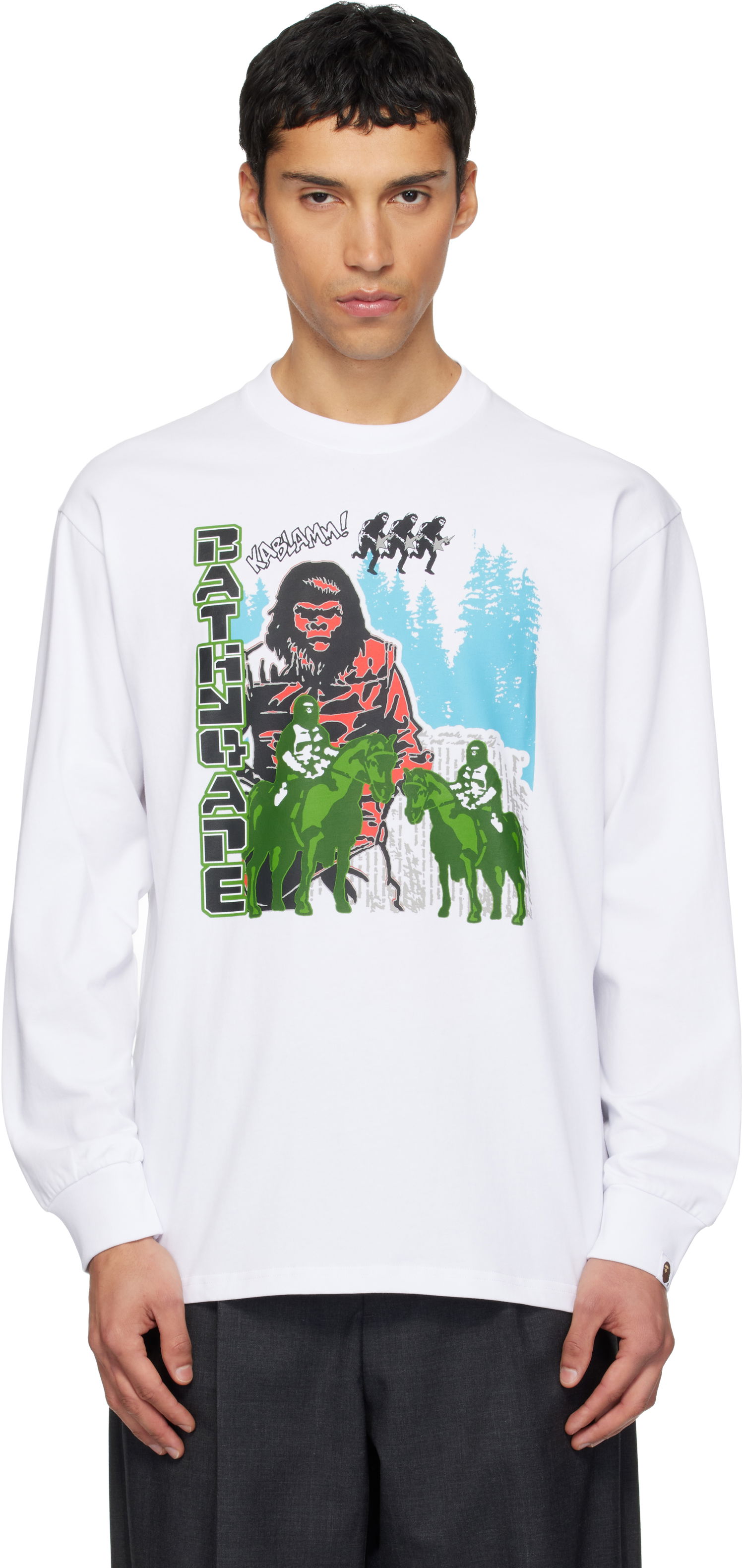 Тениска BAPE Ape Graphic Relaxed Fit LS T-shirt Бяло | 001LTL801309M, 0
