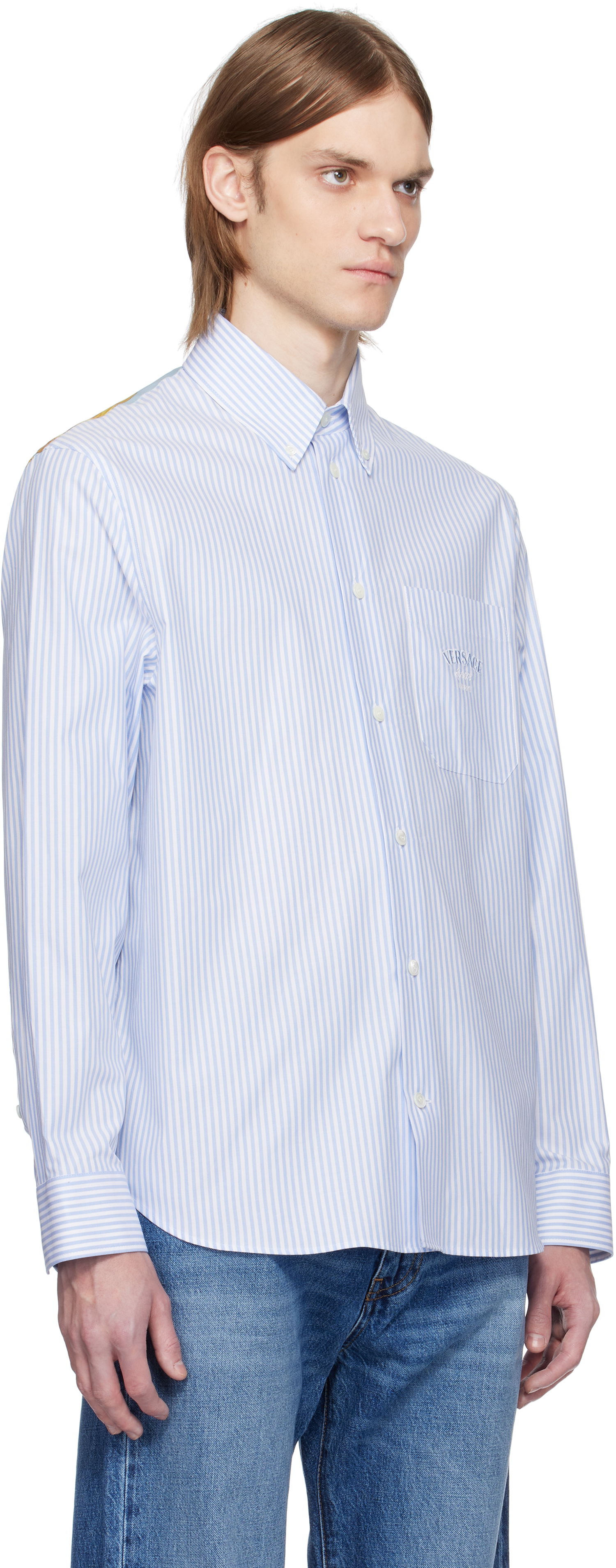 Риза Versace Versace Striped Poplin Shirt Синьо | 1016210_1A13450, 1