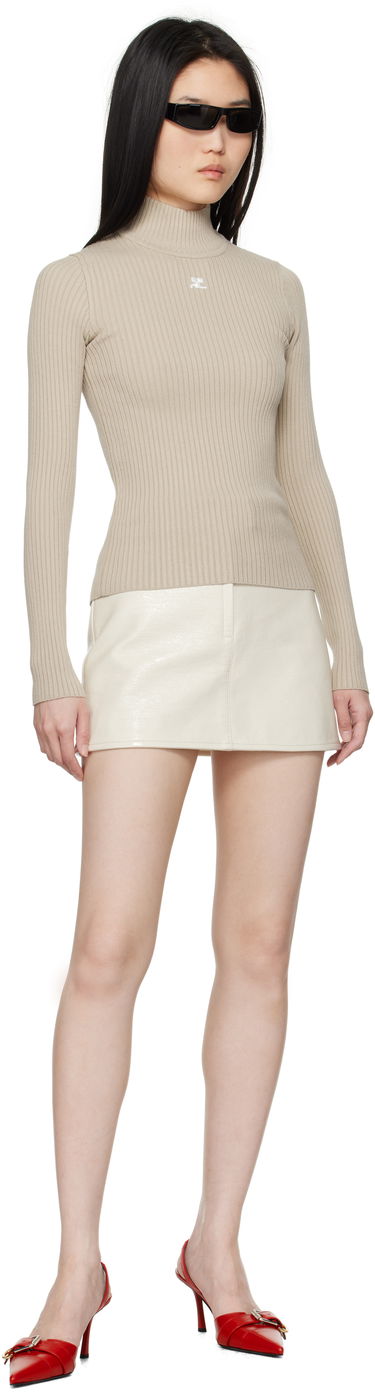 Пуловер Courrèges Courrèges Reedition Rib Knit Mock Neck Sweater Бежово | PERMPU022FI0001, 3