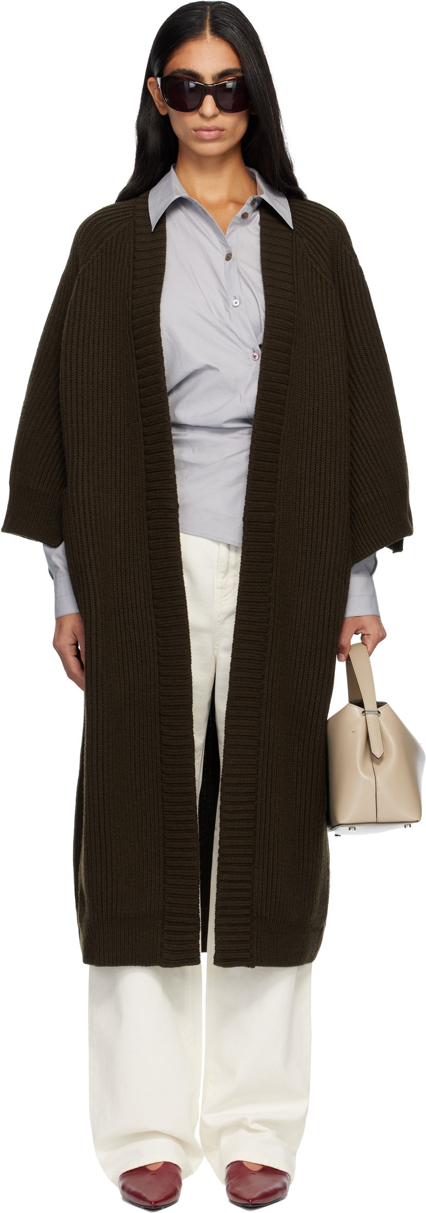 Пуловер Max Mara Atollo Rib Knit Long Cardigan Кафяво | 2521346113600