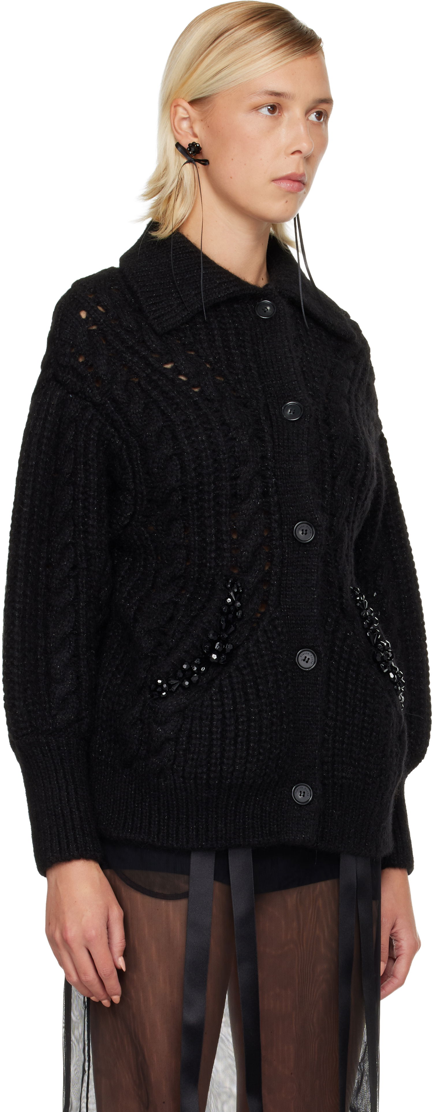Пуловер Simone Rocha Simone Rocha Sculpted Chunky Knit Cardigan Черно | MZMK1B 0665, 1