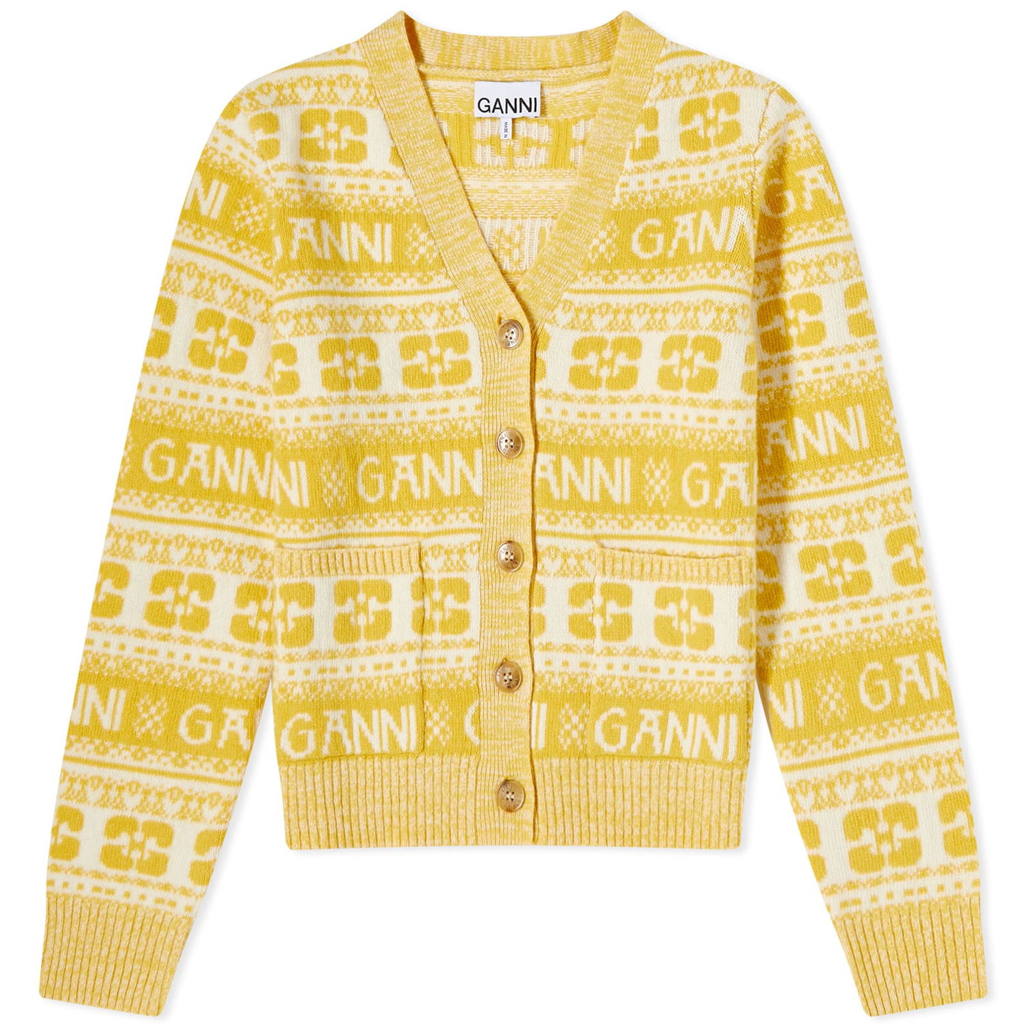 Пуловер GANNI Logo Cardigan Жълто | K1901-342, 0