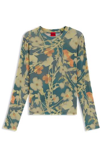 Тениска BOSS Floral Print Stretch-Mesh Top Многоцветен | 50542422, 0