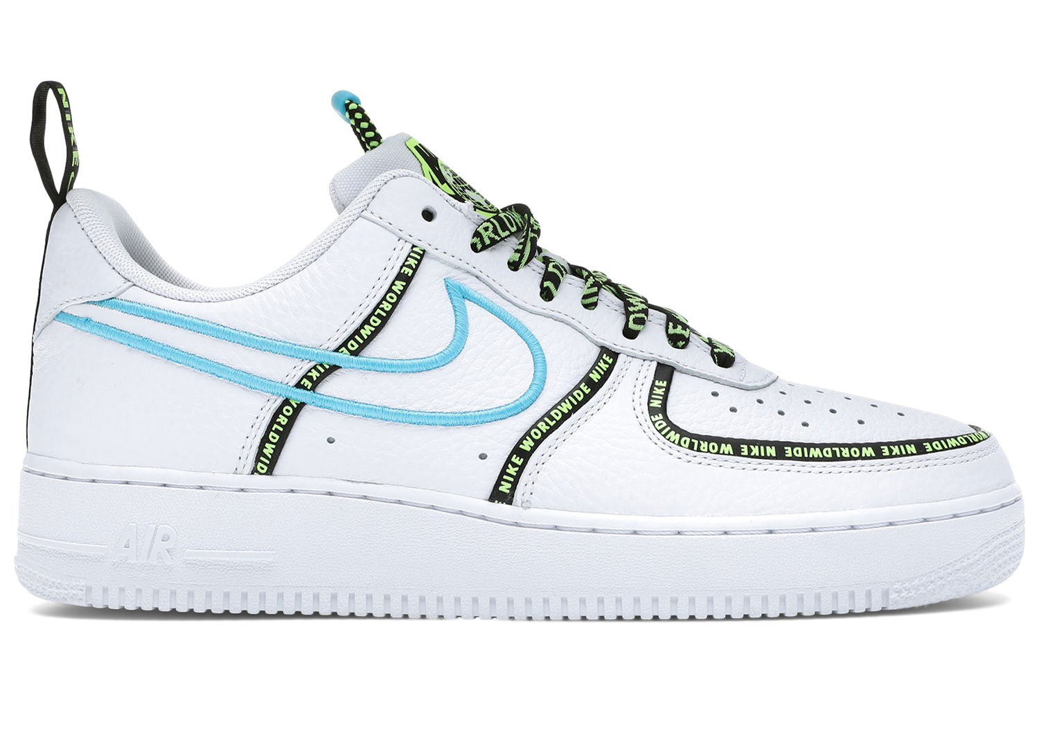 Кецове и обувки Nike Air Force 1 Low Worldwide White Blue Fury Volt Бяло | CK7213-100, 0