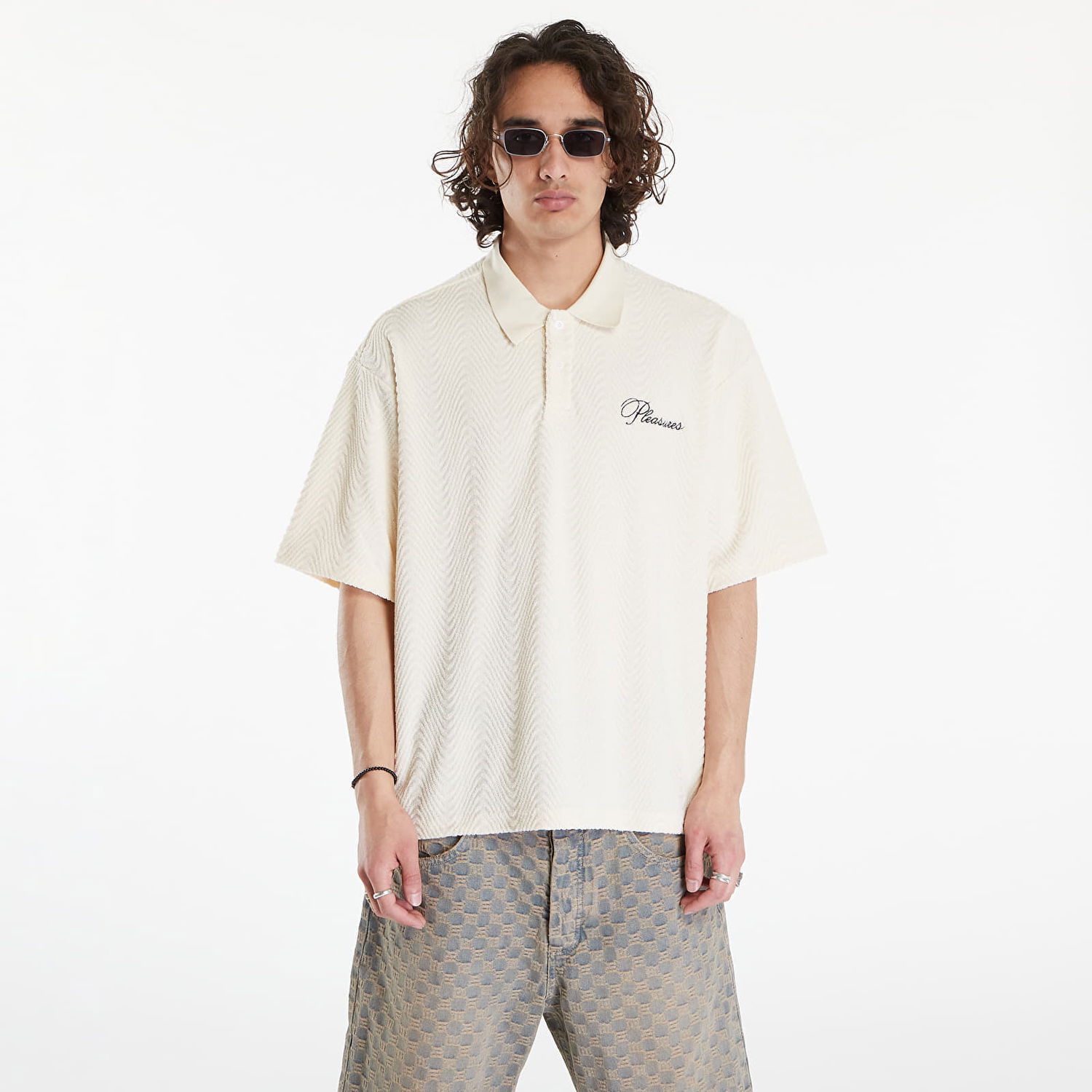 Поло тениска Pleasures Zen Terry Boxy Polo Off White Бяло | P24SU037 WHITE, 0