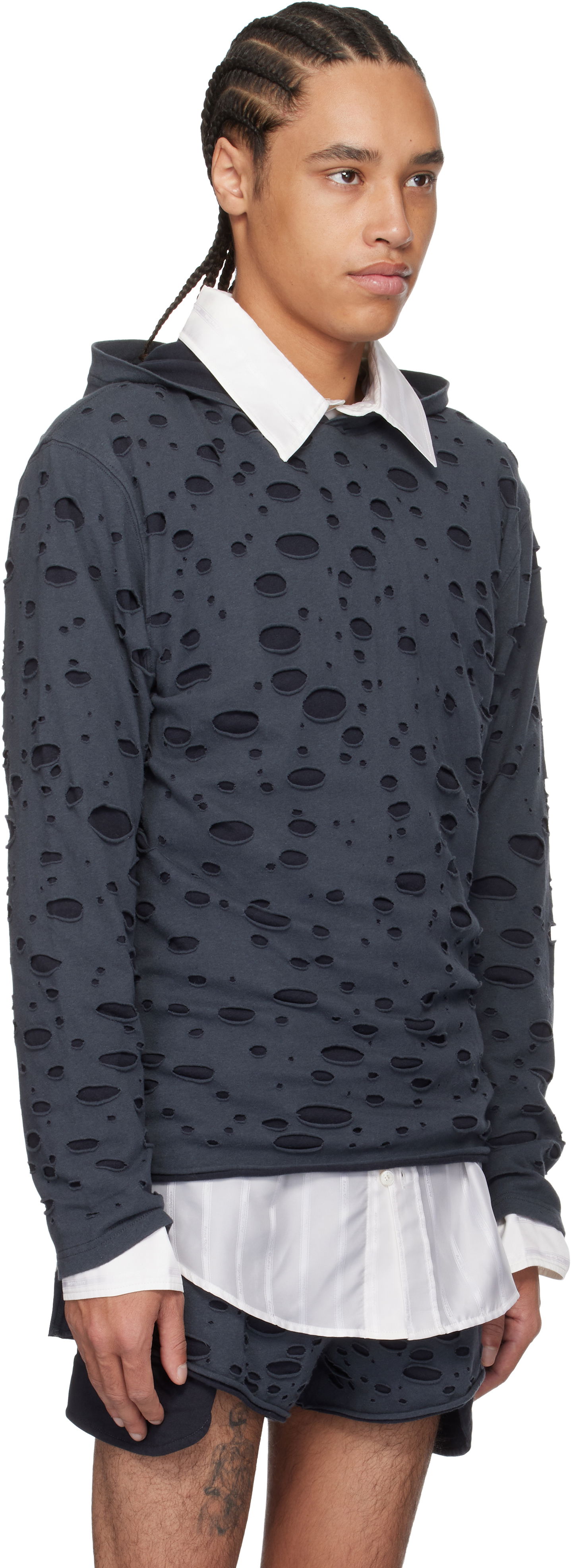 Суитчър Acne Studios Acne Studios Layered Knitted Hoodie Тъмно синьо | BL0407-, 1