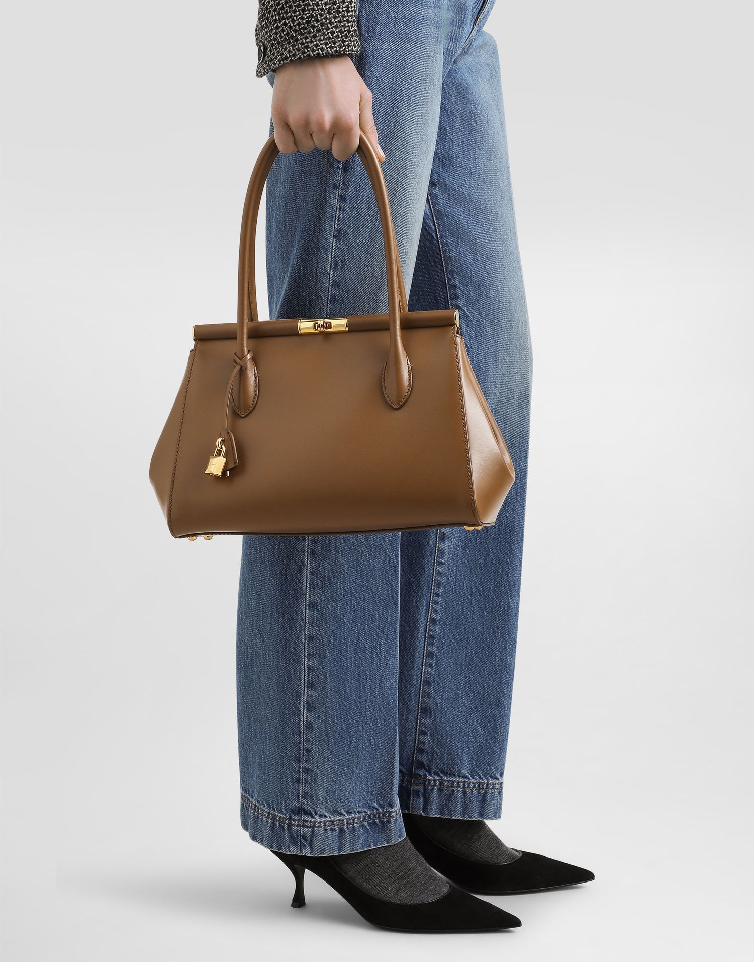 Дамска чанта Dolce & Gabbana Dolce & Gabbana Marlene Everyday Calf Leather Bag Кафяво | BB7734A3G198Z093, 1