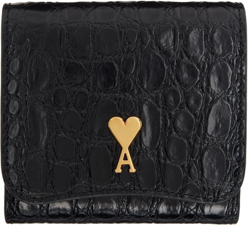 Портфейл AMI Crocodile-Embossed Compact Wallet Черно | USL203.AL0075