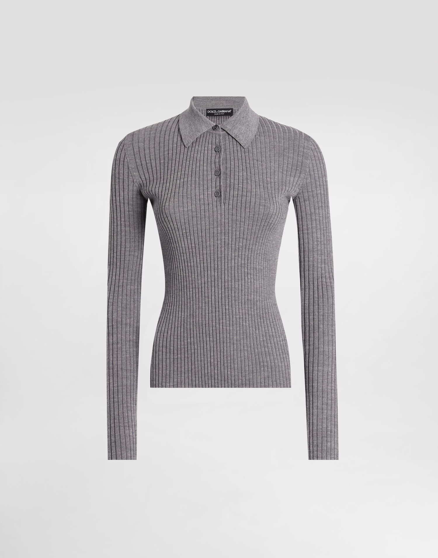 Пуловер Dolce & Gabbana Dolce & Gabbana Ribbed Wool Polo Sweater Сиво | FXZ39TJDVDCN0497, 0