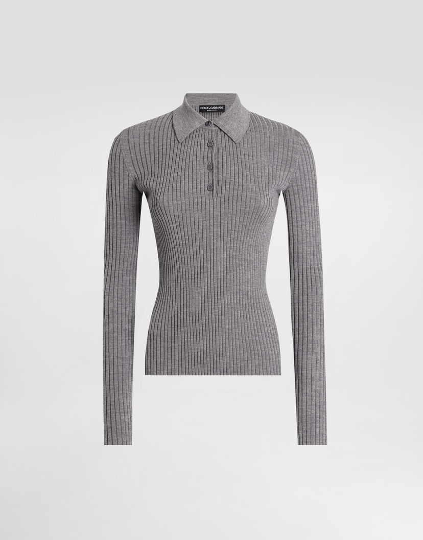 Пуловер Dolce & Gabbana Dolce & Gabbana Ribbed Wool Polo Sweater Сиво | FXZ39TJDVDCN0497