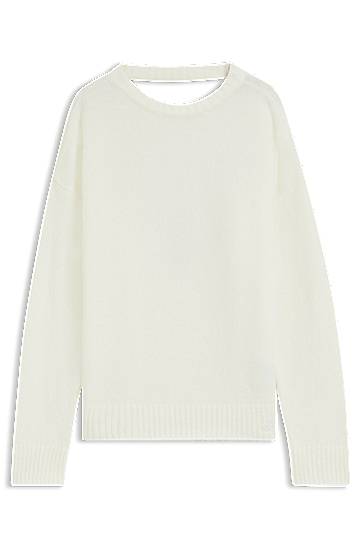 Пуловер BOSS Oversized Wool Blend Sweater Бяло | 50545082, 0