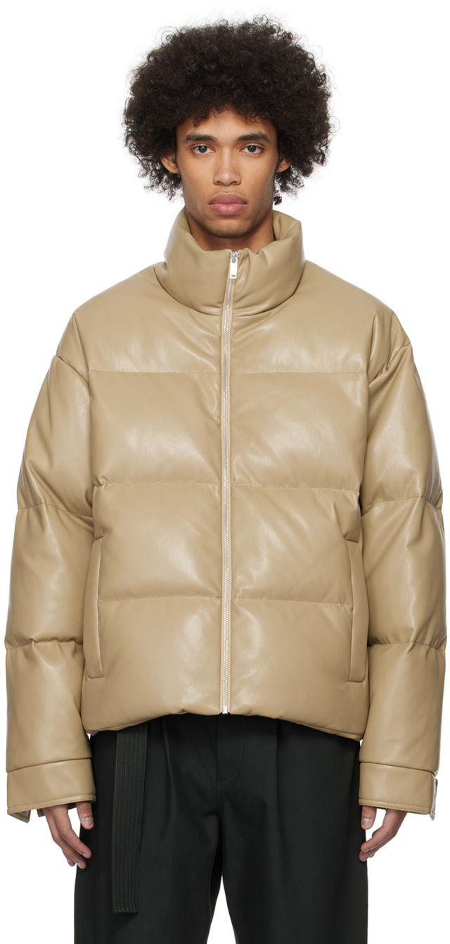 Marron Vegan Leather Down Jacket