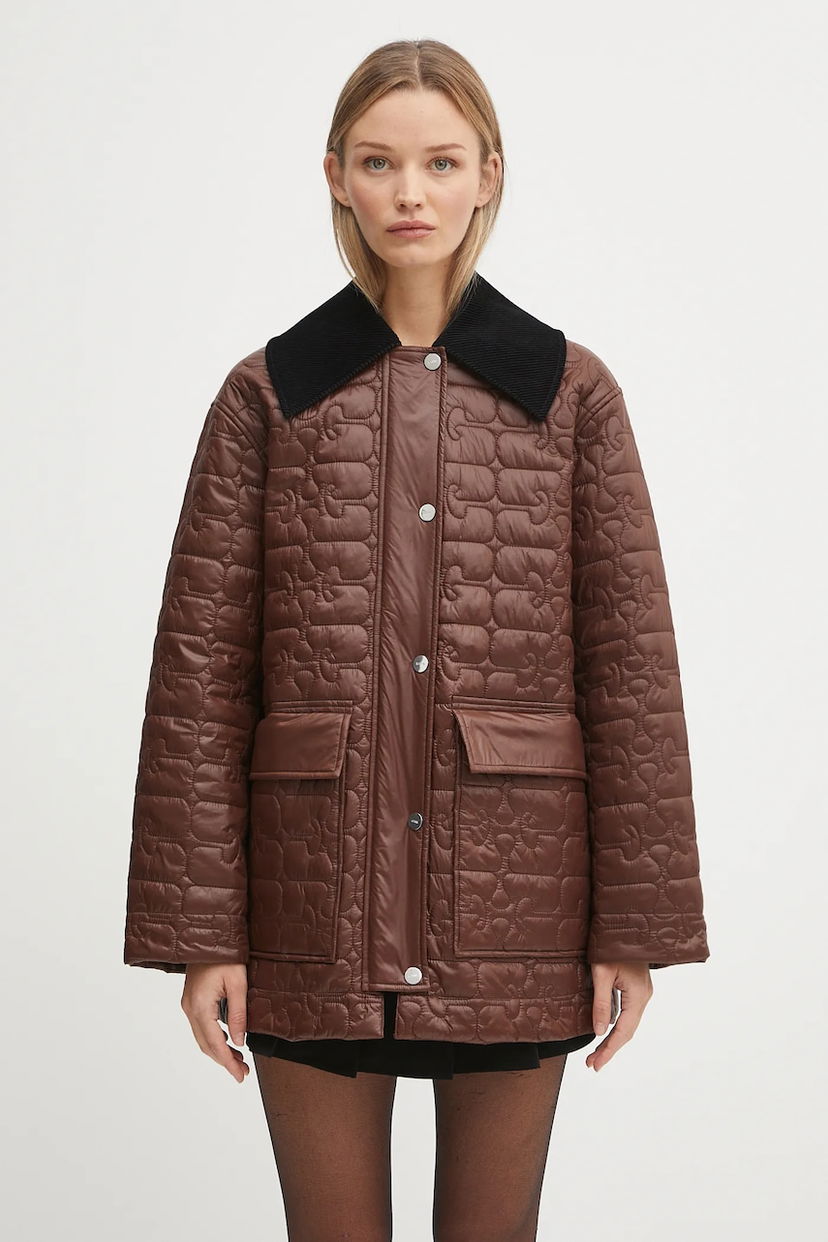 Яке GANNI GANNI Shiny Quilt Midi Jacket Кафяво | W0397